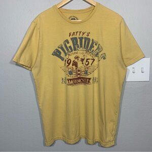 Lucky Brand‎ Pigriders Motorcycle Speed Shop Vintage Style Yellow Tee Large